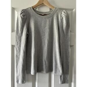 LOFT Gray Knit Pullover Top Sweater Puff Sleeves Size XSmall